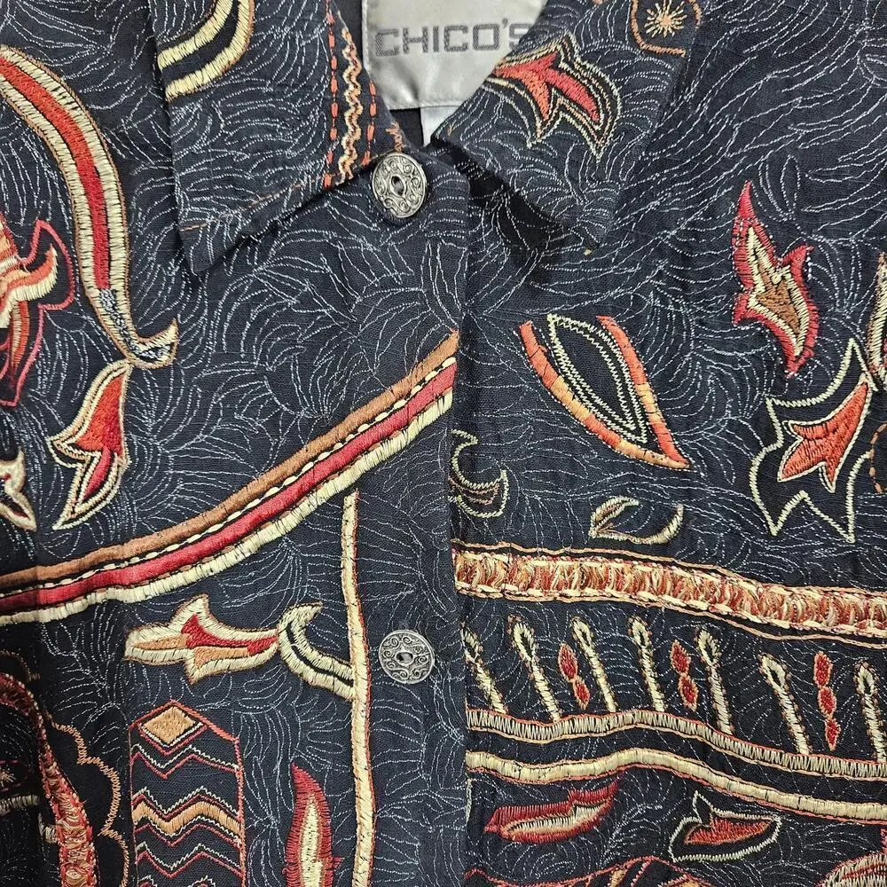 Vintage Embroidery Metallic Button Front Jacket Blazer Cottagecore Size M